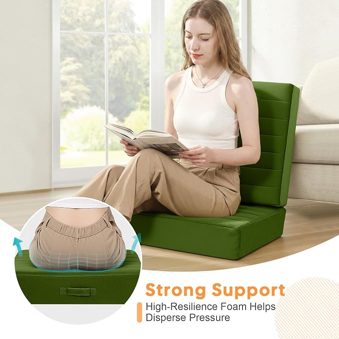 MeMoreCool Square Floor Pillows for Adults Kids, 2 Sets Large Meditation Cushion with 5" Thick Foam and Washable Tufted Cover, 24 Inch Green Seat Floor Cushions for Sitting and Yoga