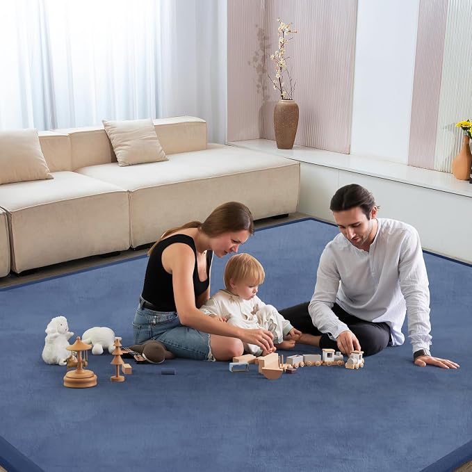 Baby Play Mat for Floor Nursery Rug Muscle Mat Area Rug Playroom Rug 47"x47" Playpen Mat Elastic Foam 1.3" Thick Crawling Mat for Babies,Toddlers, Infants, Kids,Sapphire Blue
