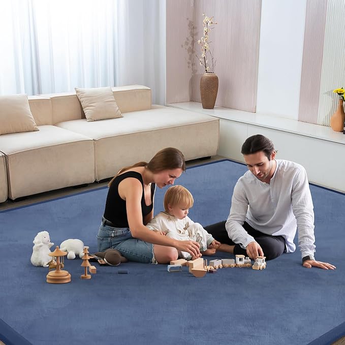 Baby Play Mat for Floor Nursery Rug Muscle Mat Area Rug Playroom Rug 59"x79" Playpen Mat Elastic Foam 1.3" Thick Crawling Mat for Babies,Toddlers, Infants, Kids,Sapphire Blue
