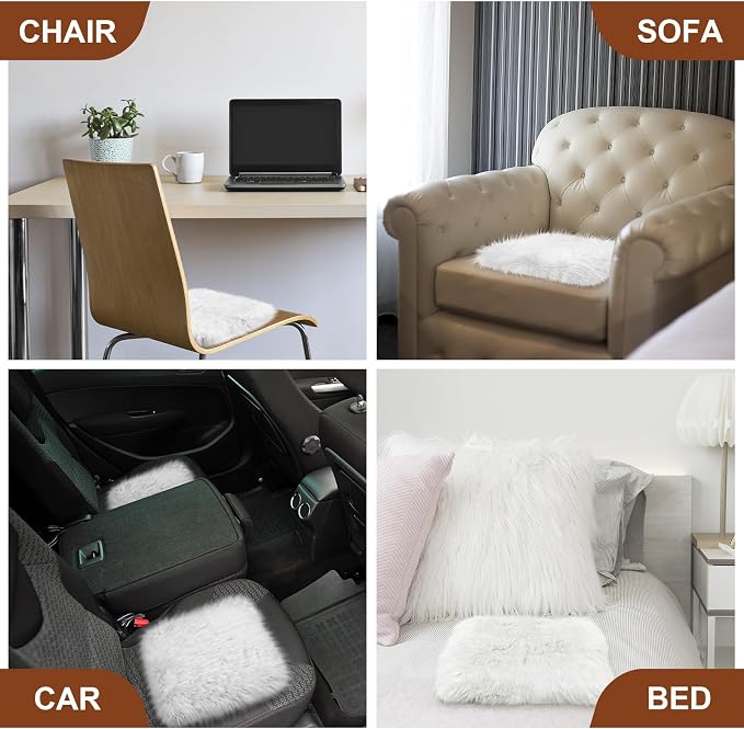 Drydiet 2 Pcs Natural Sheepskin for Bed Sores and Skin Imitation Wool Medical Sheepskins with Non-Slip Back for Pain Relief and Discomfort, Wool Seat Pad, 17 in x 17 in(Square,White)