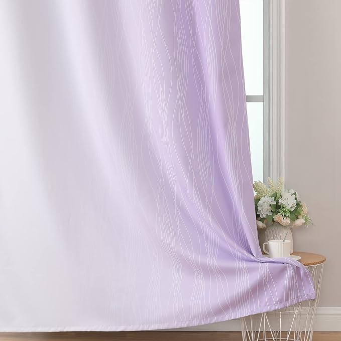 Estelar Textiler Lilac and Greyish White Blackout Curtains 63 Inch Length 2 Panels Set, Room Darkening Grommet Ombre Curtains for Bedroom, Thermal Insulated Light Blocking Gradient Drapes, 52Wx63L