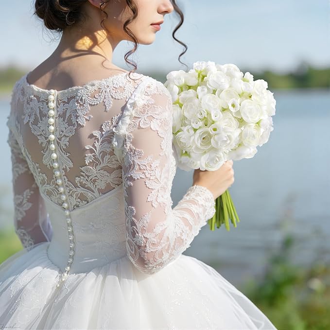 Alupssuc 30Pcs Ranunculus Artificial Flowers Faux Silk Mini Ranunculus, Spring Flowers Artificial Indoor for DIY Bouquets, Bulk Fake Wedding Filler Flowers for Bride Shower Decorations, Ivory White