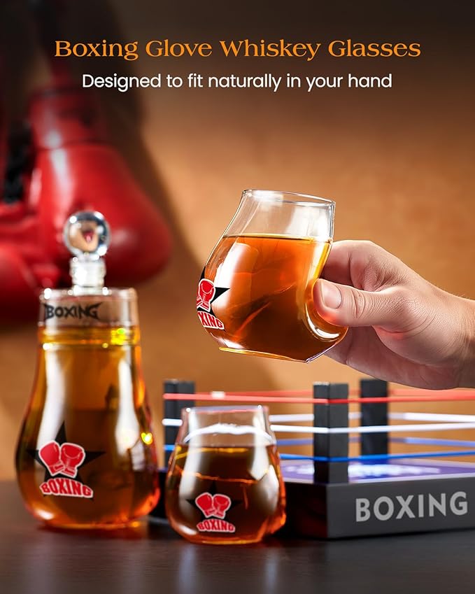 Gifts for Men Dad, Kollea Boxing Whiskey Decanter Set, 31 Oz Decanter with 2 Boxing Glove Glasses, Cool Anniversary Birthday Gifts for Men, Brother, Him, Guys, Whiskey Lovers & Boxing Fans - Black