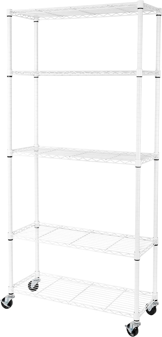 Seville Classics UltraDurable Heavy Duty NSF Solid Steel Wire Rack Storage Unit, Organizer for Garage, Warehouse, Office, Restaurant, Classroom, Kitchen, White, 5-Tier Shelving, 36" W x 14" D
