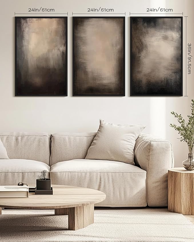 PHOPAGO Abstract Framed Wall Art Huge 24x36in Earthy in Deep Brown and Beige Tones Modern Art Decorative Keep Clam Bedroom Hallway Home Decor - Black Framed
