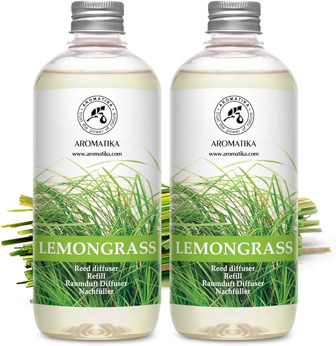 Lemongrass Diffuser Refill 34 Fl Oz (2x17 Fl Oz) - Fresh & Long Lasting Fragrance - Refill with Natural Essential Lemongrass Oil - for Aromatherapy - Spa - Home
