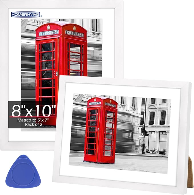 8x10 Picture Frame Set of 2, White Photo Frame for Tabletop or Wall Display, Display Pictures 5x7 with Mat or 8x10 Without Mat, Frame Collage with HD Plexiglass for Gallery Wall Home Decor