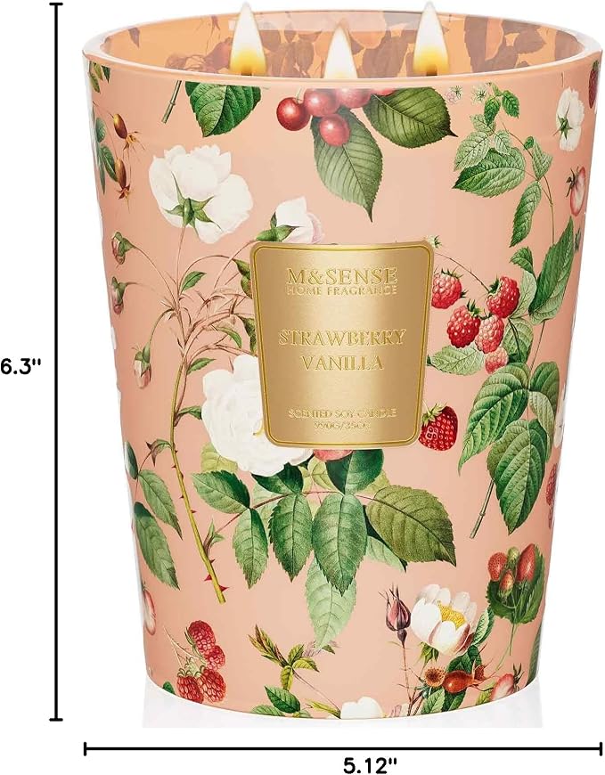 M&SENSE Strawberry Vanilla Soy Candle, 35oz 3-Wick, Sweet Love for Her | 150H Slow Burn, Non-Toxic, Large Jar, Bedroom Date Night, Romance, Stress Relief, Relaxation, Fancy Gifts for Women