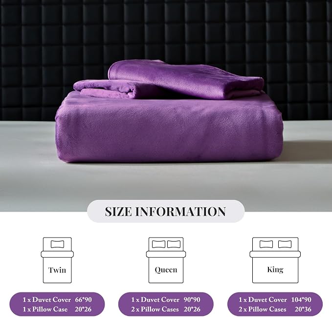 WARMDERN Purple Flanne Velvet Duvet Cover King Sizel Duvet Cover Bedding Sets, 3pcs Ultra Soft Luxury Textured Modern Crystal Velvet Duvet Covers with Zipper Closure(Purple, King)