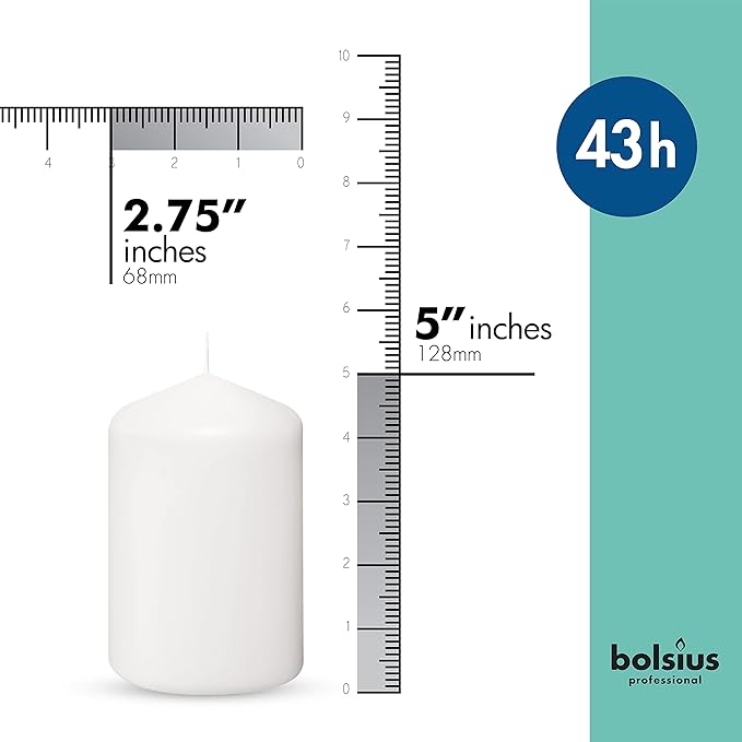 BOLSIUS 12 White Pillar Candles - 2.7 x 5 Inches Unscented Candle Set - 43 Hours - Dripless Clean Burning Smokeless Dinner Candle - Perfect for Wedding Candles, Parties and Special Occasions