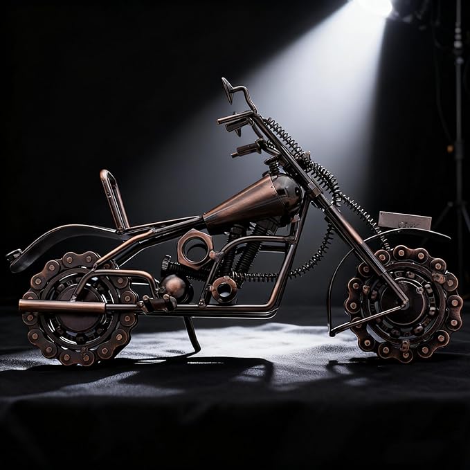 Motorcycle Gifts for Men Women, 12" Metal Motorcycle Sculpture, Fathers Day Birthday Gift for Dad Husband Biker Enthusiasts, Industrial Man Cave Home Garage Office Decor