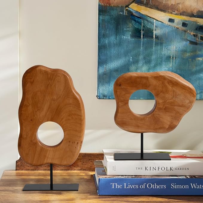 WELLAND Irregular Wood Sculpture, Tabletop Sculpture Collectible Decoration for Home Office Decor (Medium)