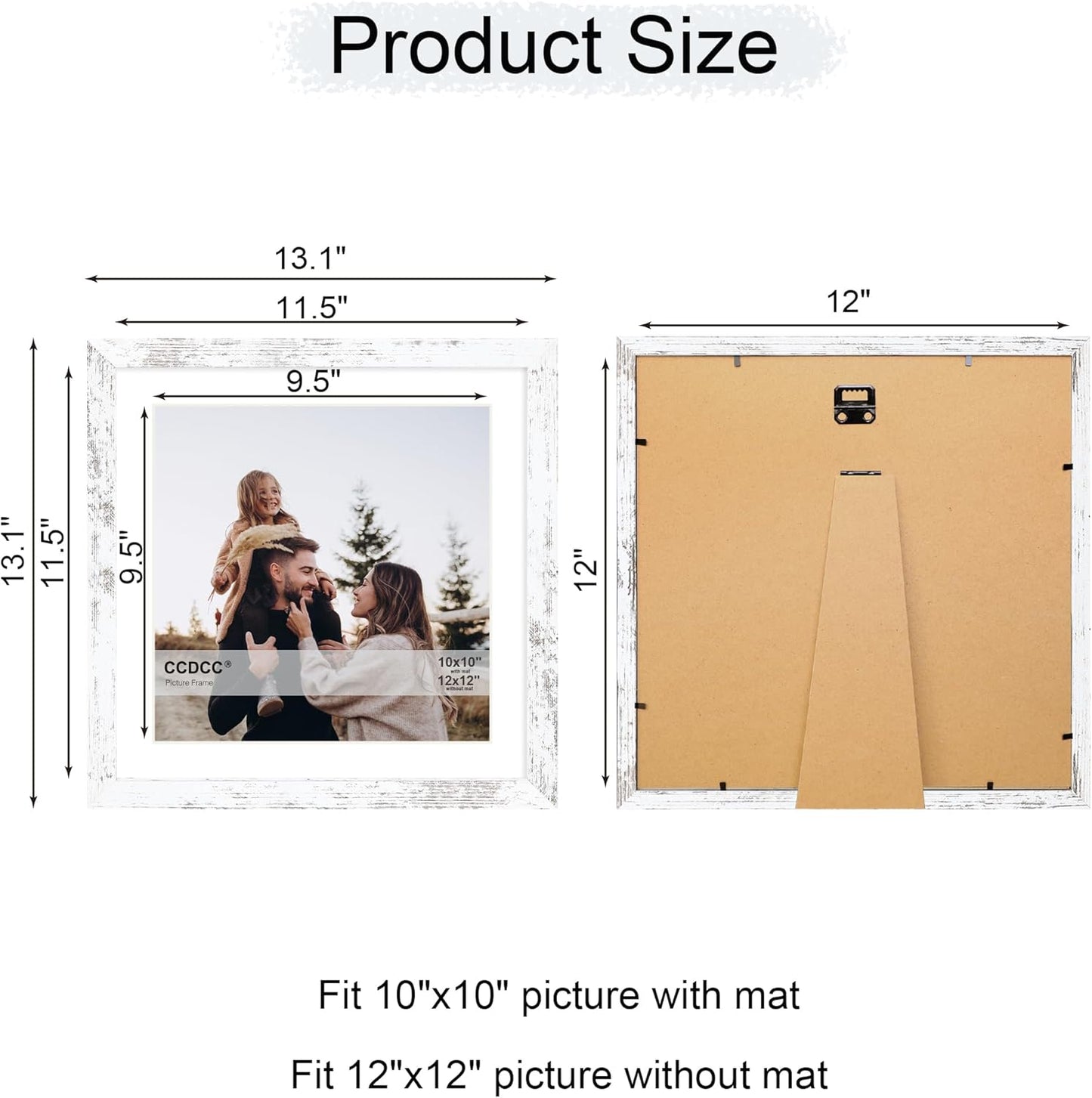 12x12 Picture Frame Set of 4, 12 x 12 Wood Photo Frames with Mat for 10x10 or 30x30cm Diamond Painting Art, Wooden Frame with Real Glass Cover for Wall and Tabletop Display,Distressed White