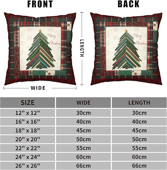 Christmas Pillow Covers 22x22 Set of 2 Red Green Checkered Plaid Xmas Tree Throw Pillow Covers Winter Pillowcase Cotton Linen Cushion Case for Holiday Decor Couch Sofa