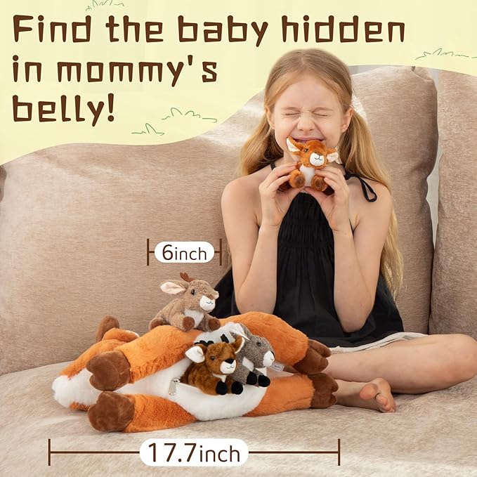 MorisMos 5 Pcs Large Deer Stuffed Animal, 18inch Mommy Deer Plush with 4 Fawns, Soft Fawn Plush Toys Gifts for Kids, Girls, Boys