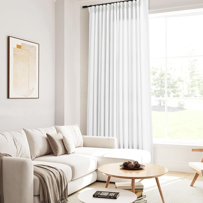 Guken Snow White Pinch Pleated Linen Curtains 84 Inch Length 2 Panels for Living Room Bedroom Elegant Modern Farmhouse Window Privacy Curtain Light Filtering Semi Sheer Back Tab Draps with Hooks 40x84