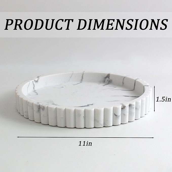 LIN CHUAN Decorative Coffee Table Tray, 11" Round Resin Coffee Table Centerpiece Tray for Home Decor, Modern Organizer for Living Room, Console or Dresser, Marble White