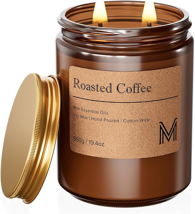 M&SENSE Roasted Coffee Scented Large Candle, 19.4oz Aromatherapy Candle for Home Fragrance, Natural Organic Soy Wax Long-Lasting for Stress Relief, Yoga, Gifting for Birthday, Housewarming