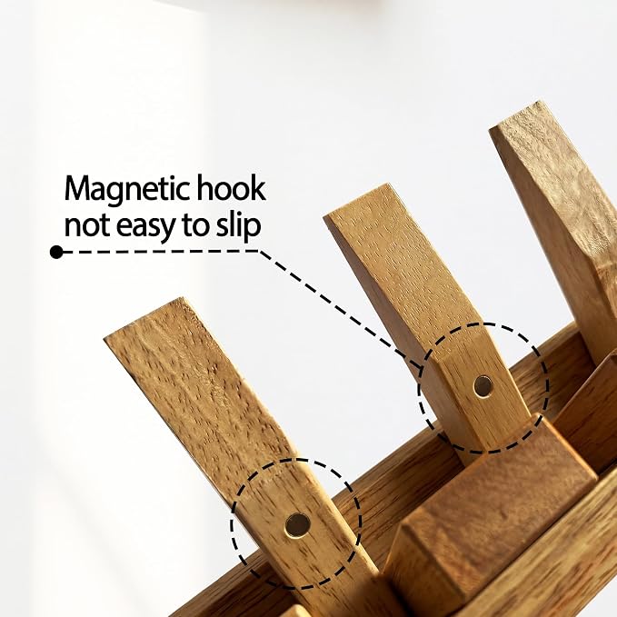 Mid Century Modern Walnut Foldable Entryway Wall Coat Hanger Hook with Shelf,Heavy Duty Wooden Piano Hidden Towel Hooks for Bathroom,Wall Rack for Purse&Key&Mail,Home Decor (Natural, 9 Hooks)