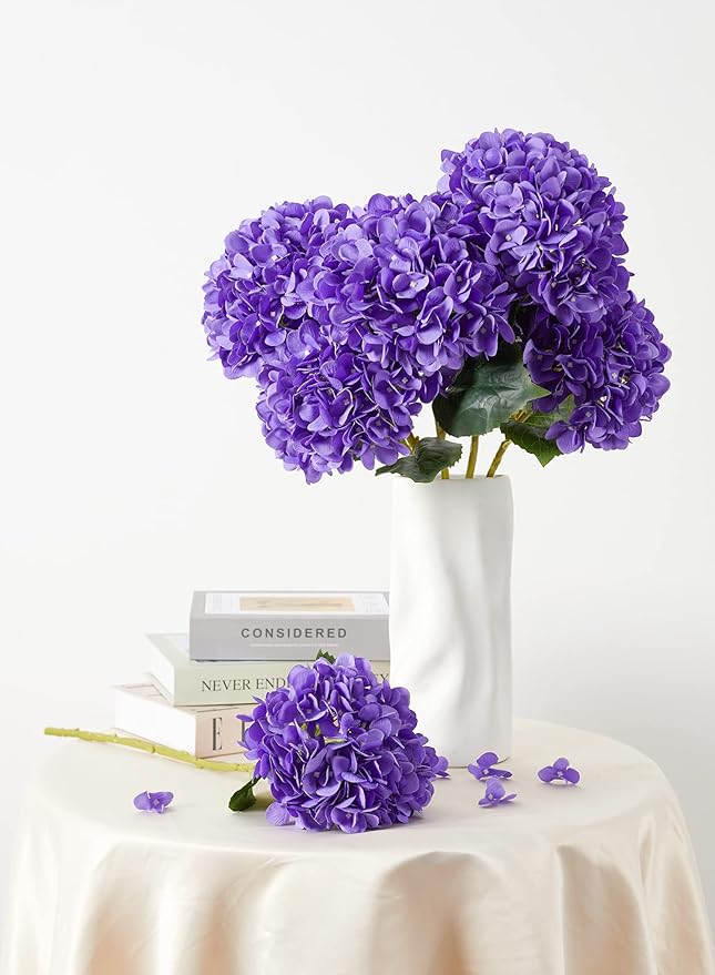 PARTY JOY 5PCS 15.4In Artificial Hydrangea Silk Flowers Bouquet Faux Hydrangea Stems for Wedding Centerpieces Home Decor