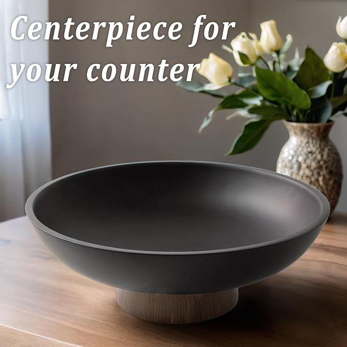 LIN CHUAN Modern Resin Pedestal Bowl, Large Fruit Bowl for Kitchen Counter, Catch All bowl for Entryway Table, Dark Brown