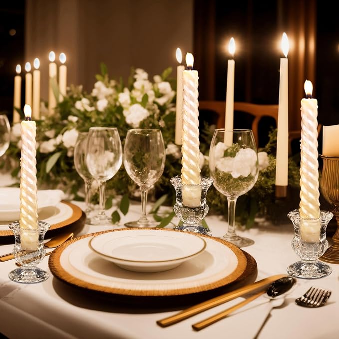 66 Pcs Clear Glass Candlestick Holders Taper Candle Holder Bulk 2.5 Inch Candle Stick Holder for Table Centerpiece Mantel Wedding Housewarming Gift Rustic Vintage Valentines Dinning Decoration (Clear)