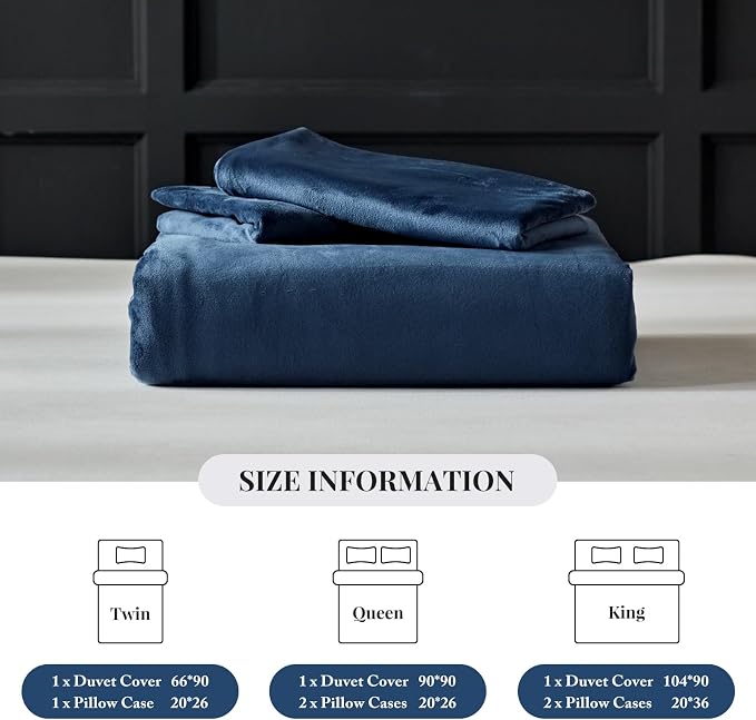WARMDERN Navy Flannel Velvet Duvet Cover Queen Size Duvet Cover Bedding Sets, 3pcs Ultra Soft Luxury Textured Modern Crystal Velvet Duvet Covers with Zipper Closure(Navy, Queen)
