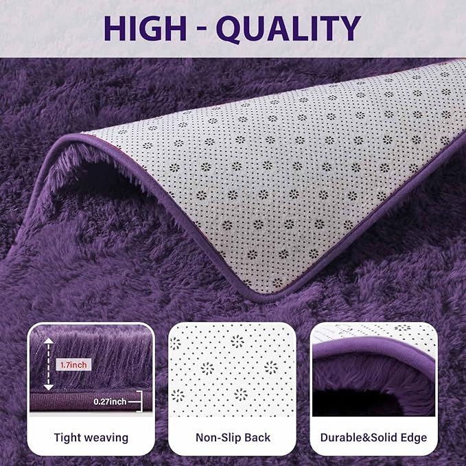 5x7 Ft Purple Rugs for Bedroom Living Room, Soft Modern Indoor Fuzzy Shaggy Area Rug, Non-Slip Fluffy Furry Rug for Teen Girls and Boys,Nursery Kids Room Dorm Home Decor, High Pile Plush Floor Carpet