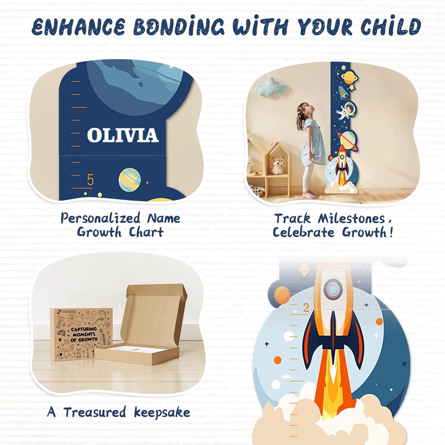 Personalized Name Growth Chart for Wall, Space Height Measurement for Wall, Children Height Chart Ruler, Portable 3D Removable Growth Chart, Wall Height Measurement for Kids