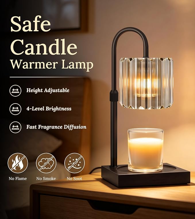 TigQiang Adjustable Height Candle Warmer Lamp, Candle Lamp Timer Dimmer 7 Levels, Compatible All Jar Candles, Top Melting, Cystal Candle Heater Lamp for Scented Wax, Elegant Home Decoration, Gray