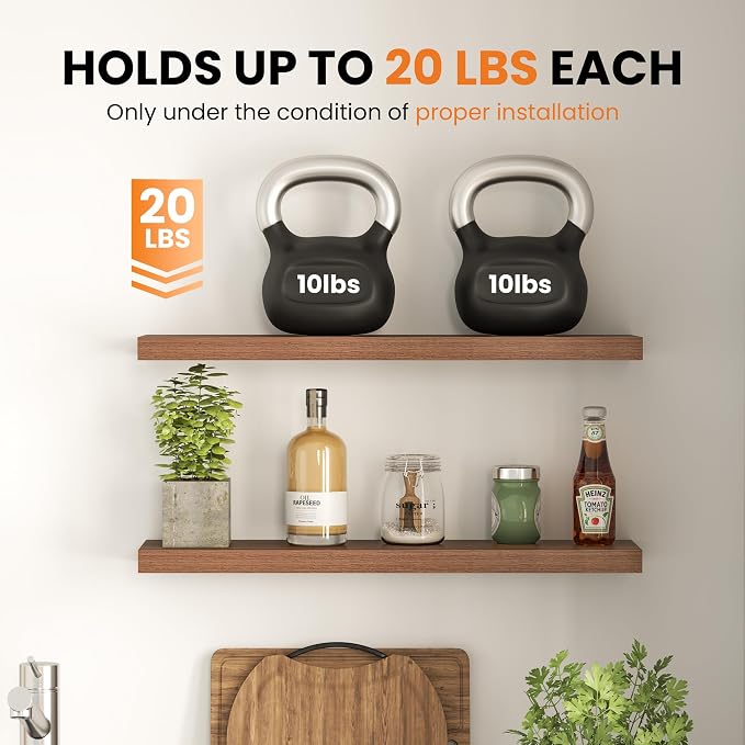 Fun Memories Floating Shelves for Wall, 12 Inch Set of 3 Rustic Wood Wall Shelves with Invisible Brackets, Heavy Duty Storage Display for Bathroom Bedroom Living Room Kitchen, Walnut