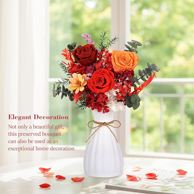 Flowers for Delivery Prime Preserved Flower Bouquet That Last 3-5 Years Real Forever Rose Bouquet for Her Women Wife Grandma Girlfriend Anniversary Birthday Mothers Day Gifts for Mom,Red