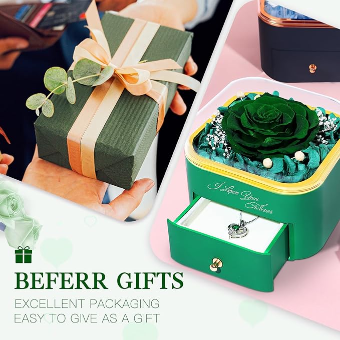 Beferr Birthday Gifts for Women Preserved Real Rose with Necklace Eternal Roses Forever Flowers for Delivery Anniversary Mothers Gifts for Mom Her Grandma Wife Sister from Daughter Son