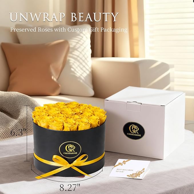 Chosiarose Forever Flowers Preserved Roses - 27 Preserved Flowers for Delivery Forever Yellow Rose Gifts for Women Her Mom Gifts for Birthday Anniversary Flower Gift for Women Wife Grandma Mothers Day