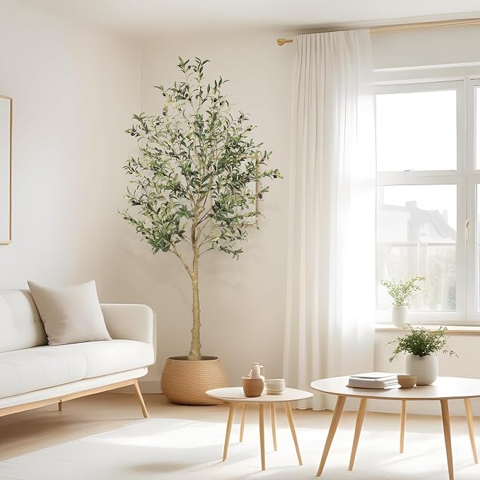 FEELEAD 6ft Faux Olive Tree – Tall Artificial Olive Tree with Natural Trunk, Fake Olive Tree Indoor Decor, Olive Plant Artificial Indoor for Home and Office