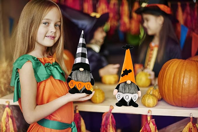 2 Pack Halloween Gnomes Plush Decor,Handmade Witch Swedish Tomte Gnome Nisse Scandinavian Ornaments Elf Dwarf for Home Halloween Day Party Table Decorations Kids Gift