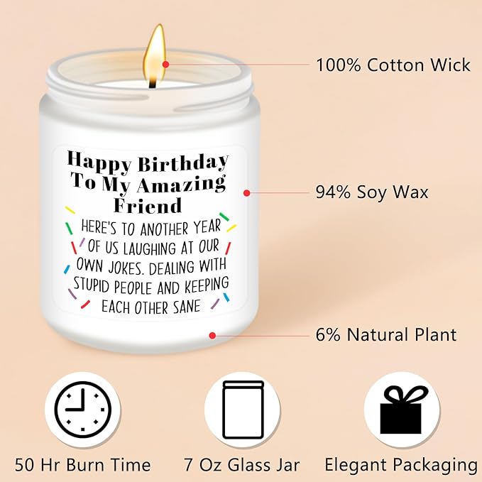 Homsolver Best Friend-Birthday Gifts for Women Men, Funny Friendship Gifts for Woman Candles, Birthday Gift for Friends Sister Bestie BFF Coworker Classmate, Funny Scented Candles