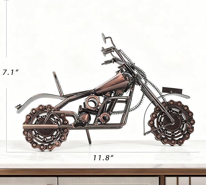 Motorcycle Gifts for Men Women, 12" Metal Motorcycle Sculpture, Fathers Day Birthday Gift for Dad Husband Biker Enthusiasts, Industrial Man Cave Home Garage Office Decor