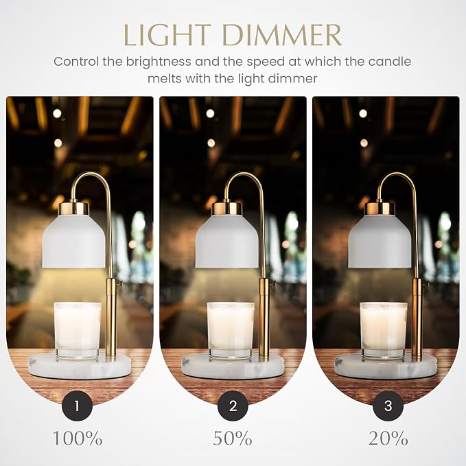Marble Candle Warmer Lamp with Timer & Dimmer - Adjustable Height Electric Wax Melt Warmer fit for All Jar Candle Sizes, Premium Marble Base - Flameless Fragnance Lamp for Home Decor & Gifts