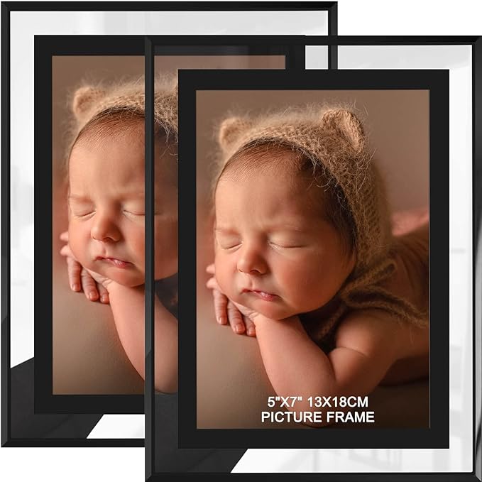 IZIDDO 5x7 Picture Frames Set of 2, Black Glass Photo Frame, Only for Tabletop Display, Gift Picture Frame, Horizontally or Vertically (5x7, Black)