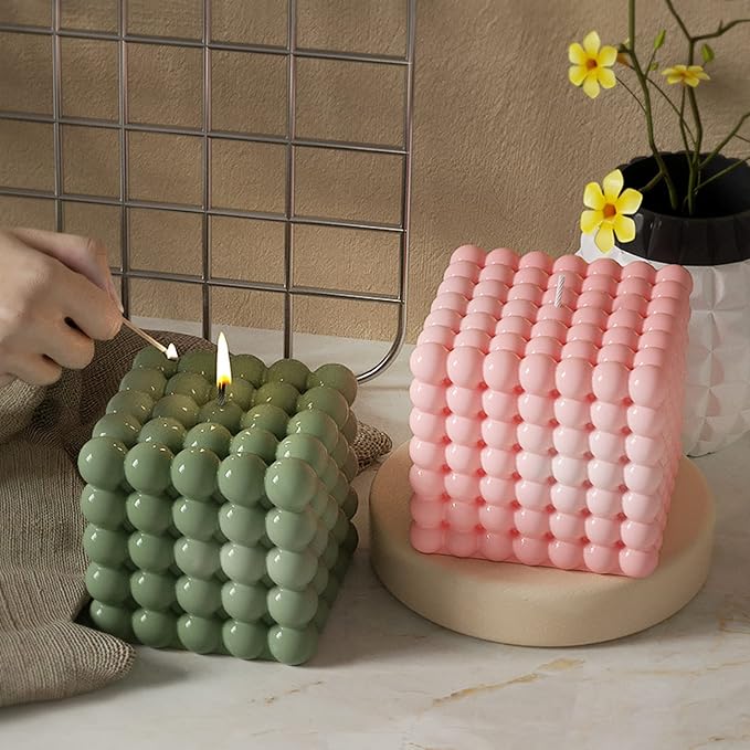 3pcs 3D Bubble Cube Candle Molds, Silicone Bubble Mold for Soy Wax Candle Making, Soap, Chocolate, Mousse, Dessert, Resin Art
