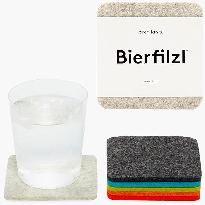 Graf Lantz - Bierfilzl Merino Wool Square Coasters Set of 6 - Midcentury (4"x4"x5mm) - Absorbs 30% Weight, Natural German Wool - Heat Resistant, Sustainable, Reusable - Home Decor & Coffee Table Decor