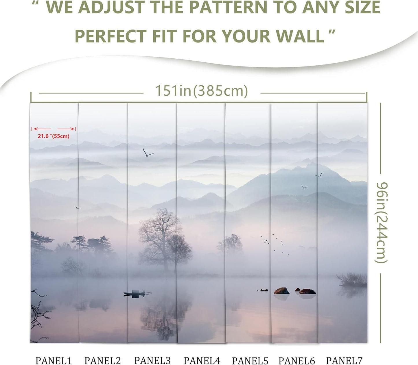 Mountain Lake Landscape Wall Mural for Bedroom Living Room Office Restaurant(Not Peel and Stick)