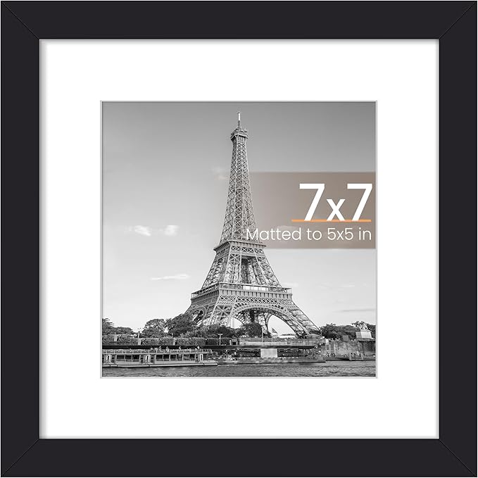 upsimples 7x7 Picture Frame, Display Pictures 5x5 with Mat or 7x7 Without, Wall Hanging Photo Frame, Black, 1 Pack