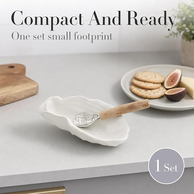 Mud Pie Oyster Bowl For Dips, Includes Oyster Dipping Spoon