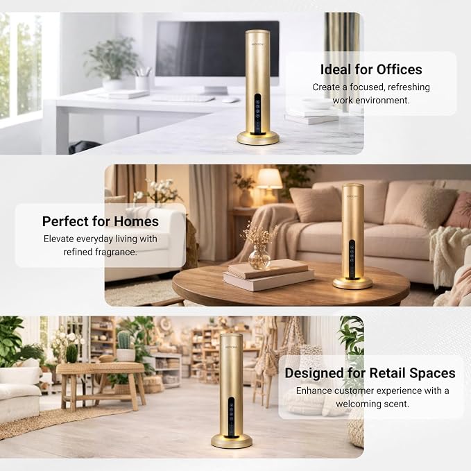 Waterless Fragrance Oil Diffuser Gold, 120ml Smart Timer, Bluetooth & Manual Control, Whisper Quiet Rechargeable Aroma Machine for Home Office Spa Hotel - 1500sqft - Fragrance Not Included