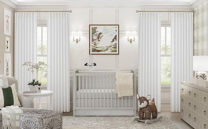 Vision Home White Pinch Pleated Full Blackout Curtains Thermal Insulated Window Curtains 90 inch for Living Room Bedroom Room Darkening Pinch Pleat Drapes with Hooks Back Tab 2 Panel 40" Wx90 L