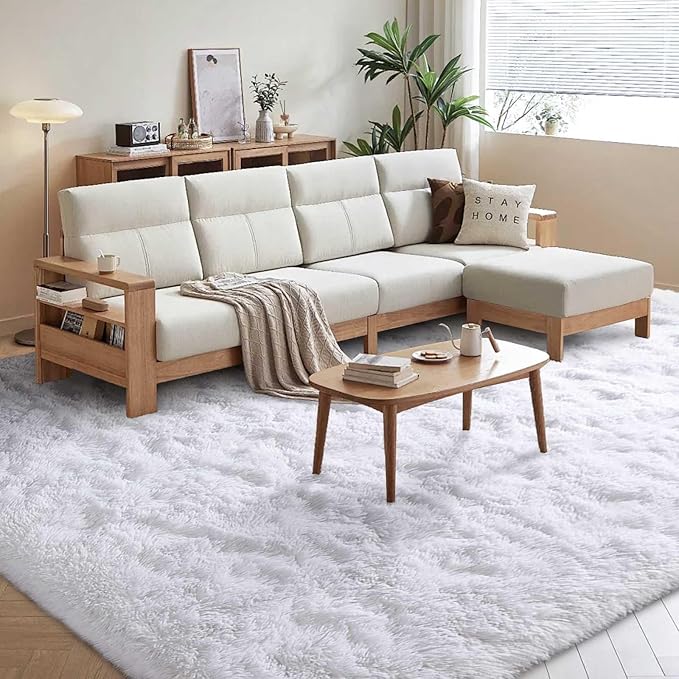 FinRèc 5x8 Feet White Rugs for Bedroom Living Room, Plush Shag Area Rug, Non-Slip Fluffy Furry Rug for Nursery Kids Room Dorm Room Home Decor, Indoor Shaggy Floor Carpet