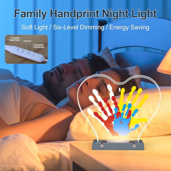 Bixinyo Family Handprint Kit with Light, Baby Hand and Footprint Kit, DIY Craft Keepsake, Family Gifts for Mom, New Parents, Mother's Day, Adoption, Baby Shower Gifts for Boys & Girls (Heart, Grey)