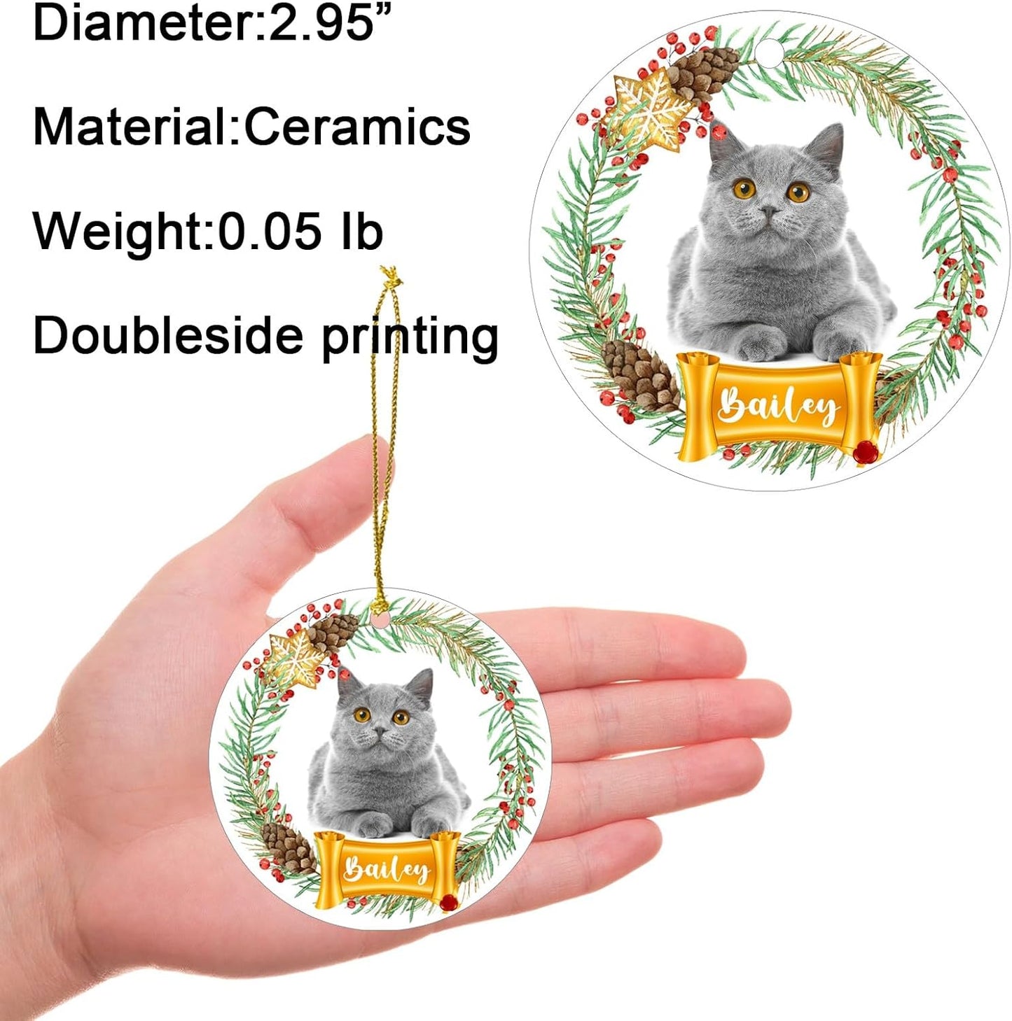 Personalized Christmas Ornaments,Double-Sided Ceramics Picture & Photo Custom Dog Cat Pet Ornament,Dog 1st Ornament 2025,Customized Xmas Ornaments